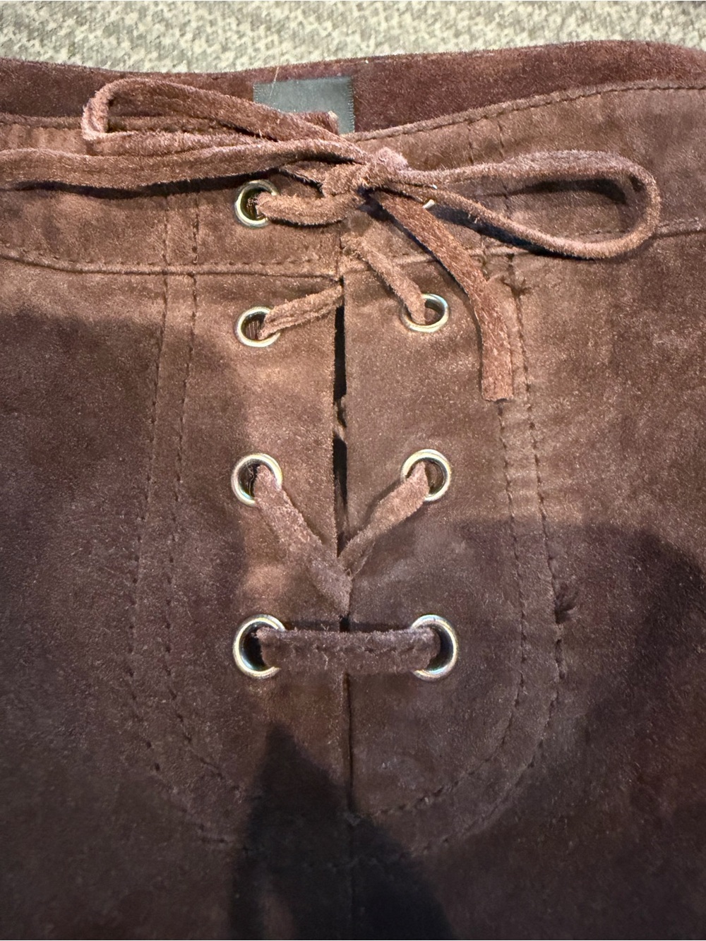 VINTAGE Y2K Lucky Brand Women's Chocolate Brown Genuine Leather Lace-up Pants - Picture 5 of 8